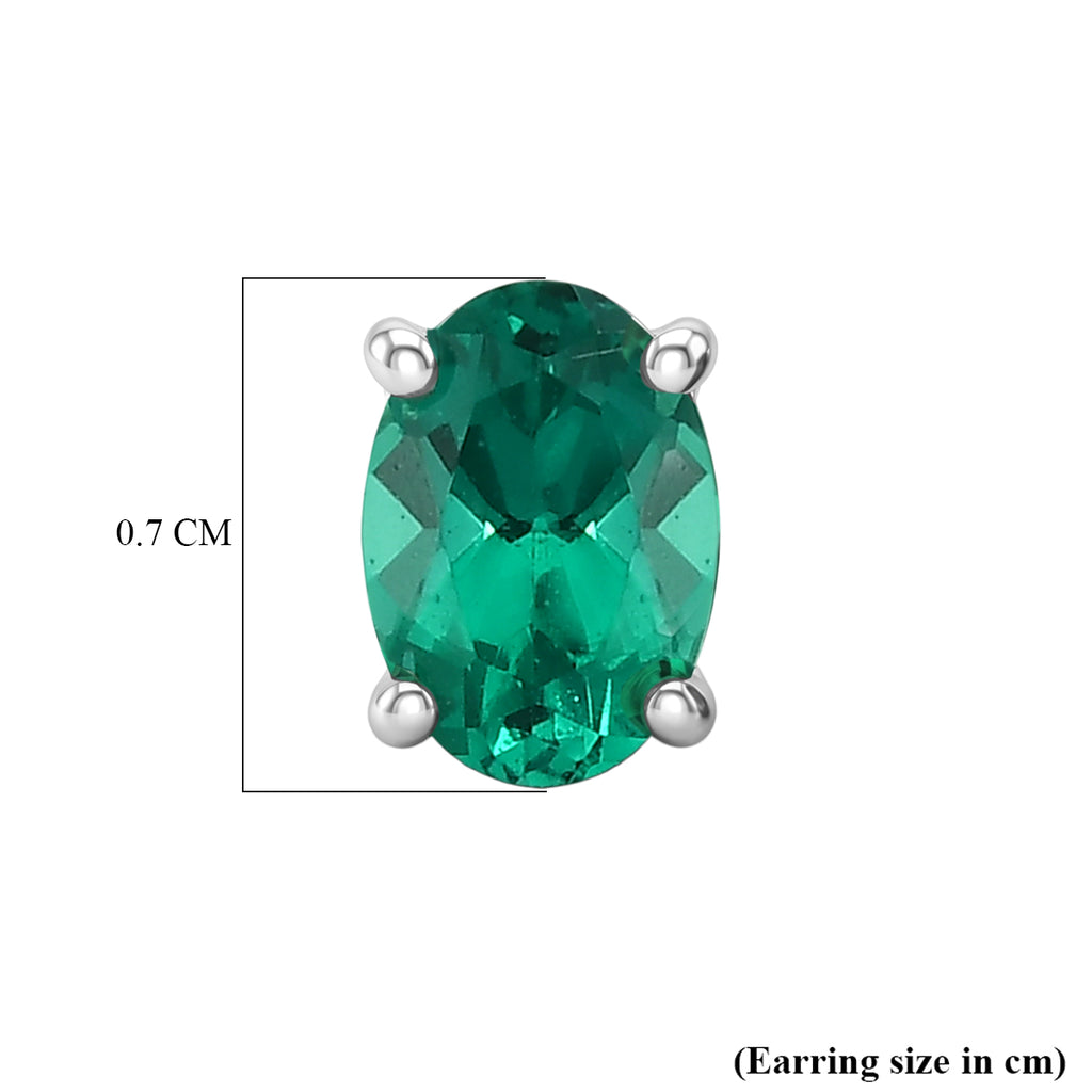 Luxuriant - AAA Lab Grown Colombian Emerald Stud Earring with Push Post in Platinum Overlay Sterling Silver_8573356_4