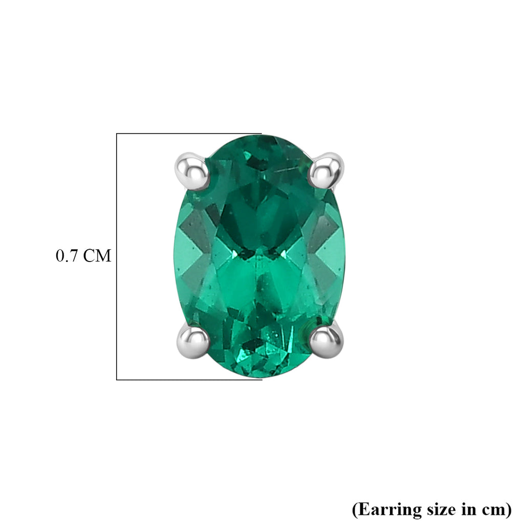 Luxuriant - AAA Lab Grown Columbian Emerald Stud Earring with Push Post in Yellow Gold Plated Sterling Silver