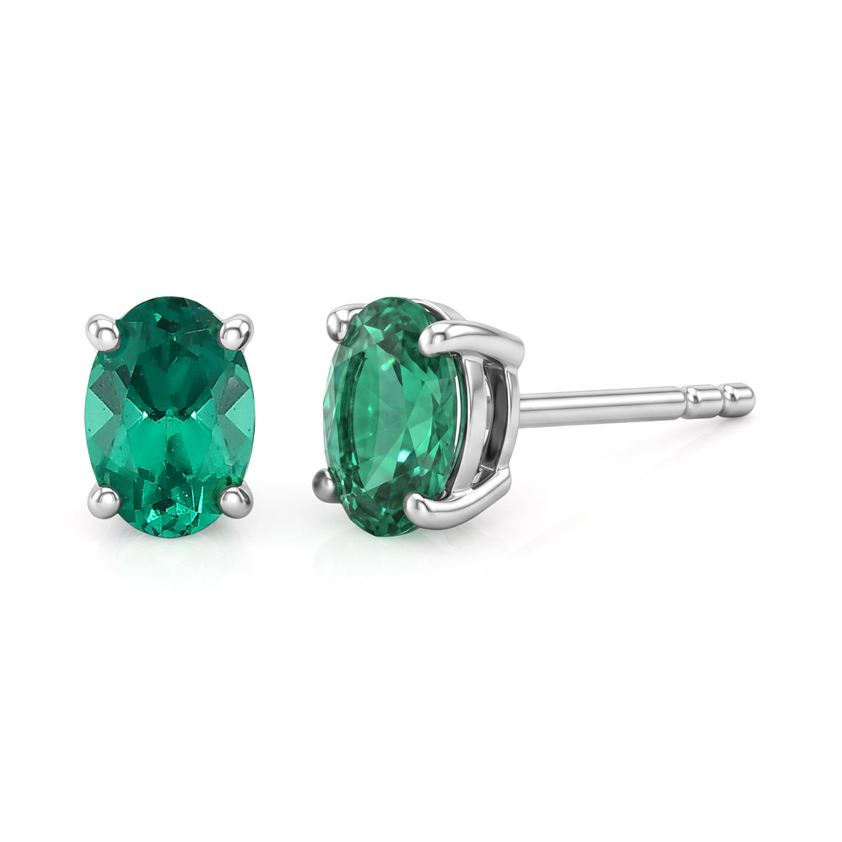 Luxuriant - AAA Lab Grown Colombian Emerald Stud Earring with Push Post in Platinum Overlay Sterling Silver V32366584 0