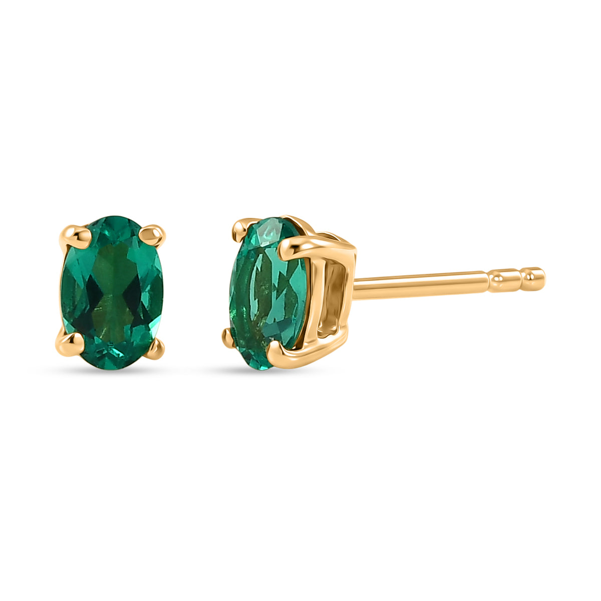 Luxuriant - AAA Lab Grown Columbian Emerald Stud Earring with Push Post in Yellow Gold Plated Sterling Silver 8573357 0
