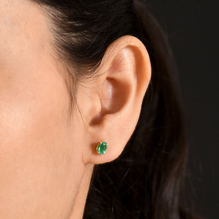 Luxuriant - AAA Lab Grown Columbian Emerald Stud Earring with Push Post in Yellow Gold Plated Sterling Silver 8573357 2