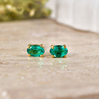 Luxuriant - AAA Lab Grown Columbian Emerald Stud Earring with Push Post in Yellow Gold Plated Sterling Silver_8573357_2