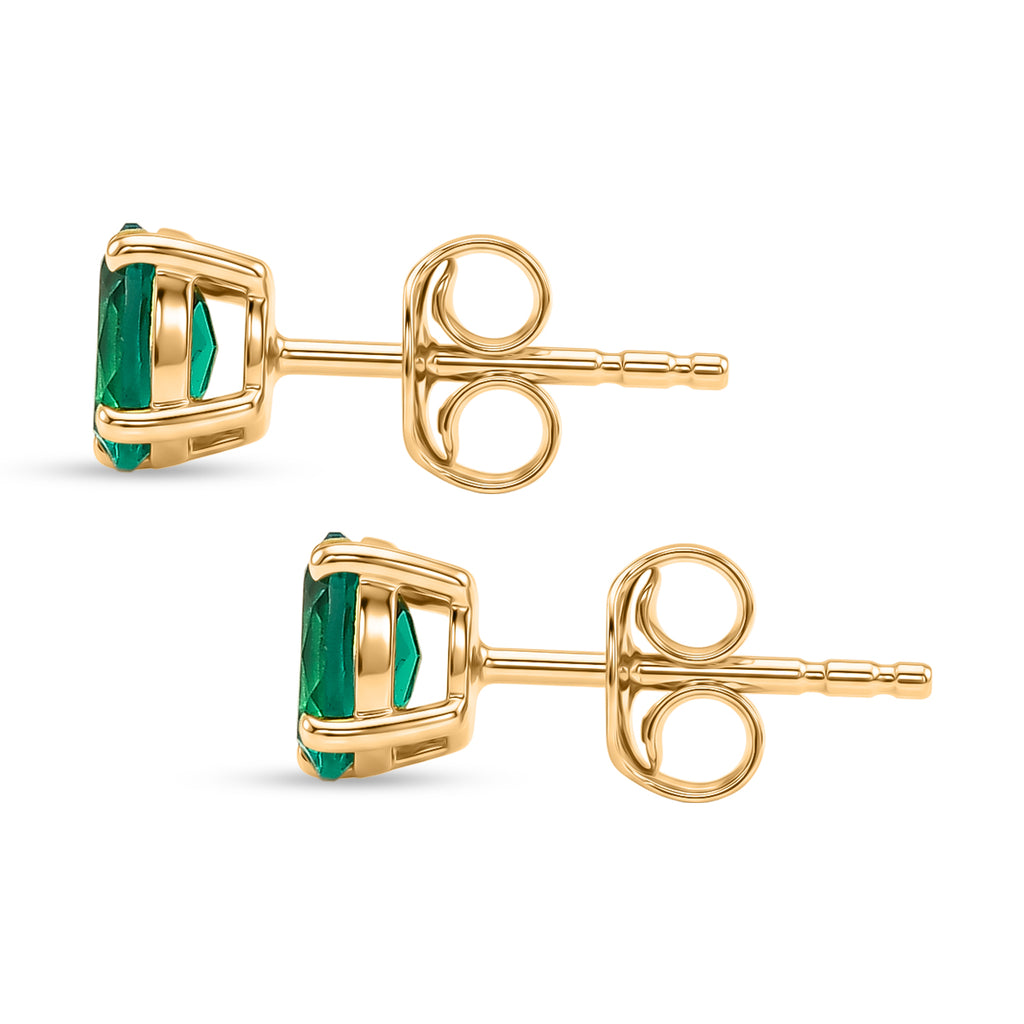 Luxuriant - AAA Lab Grown Columbian Emerald Stud Earring with Push Post in Yellow Gold Plated Sterling Silver_8573357_3