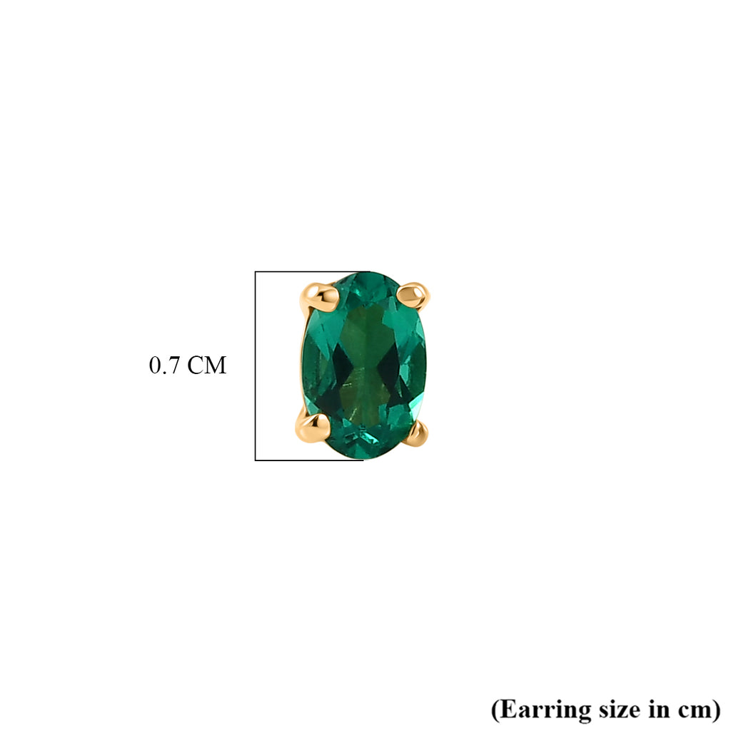 Luxuriant - AAA Lab Grown Columbian Emerald Stud Earring with Push Post in Yellow Gold Plated Sterling Silver_8573357_4