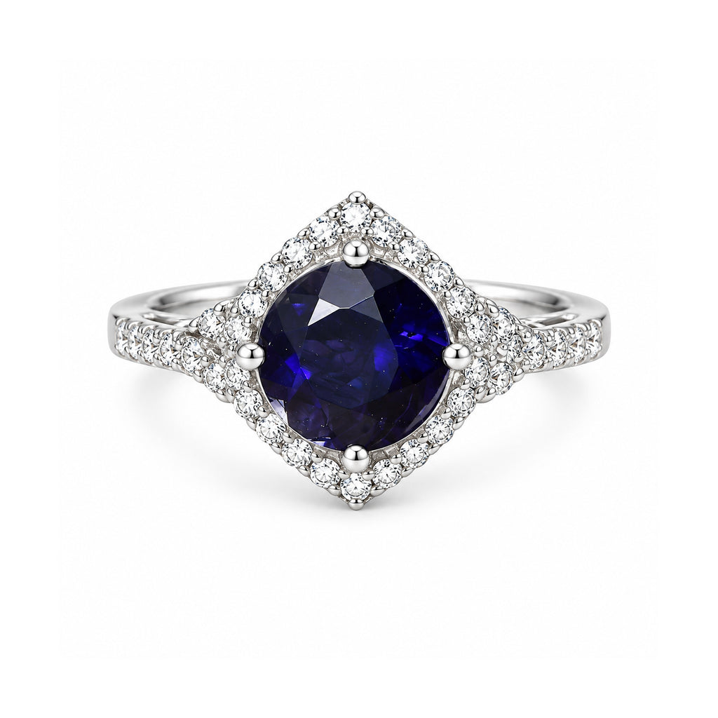 D'Joy Iolite, Moissanite Main Stone With Side Stone Ring in Rhodium OverlaySterling Silver  2.550  Ct._8573364
