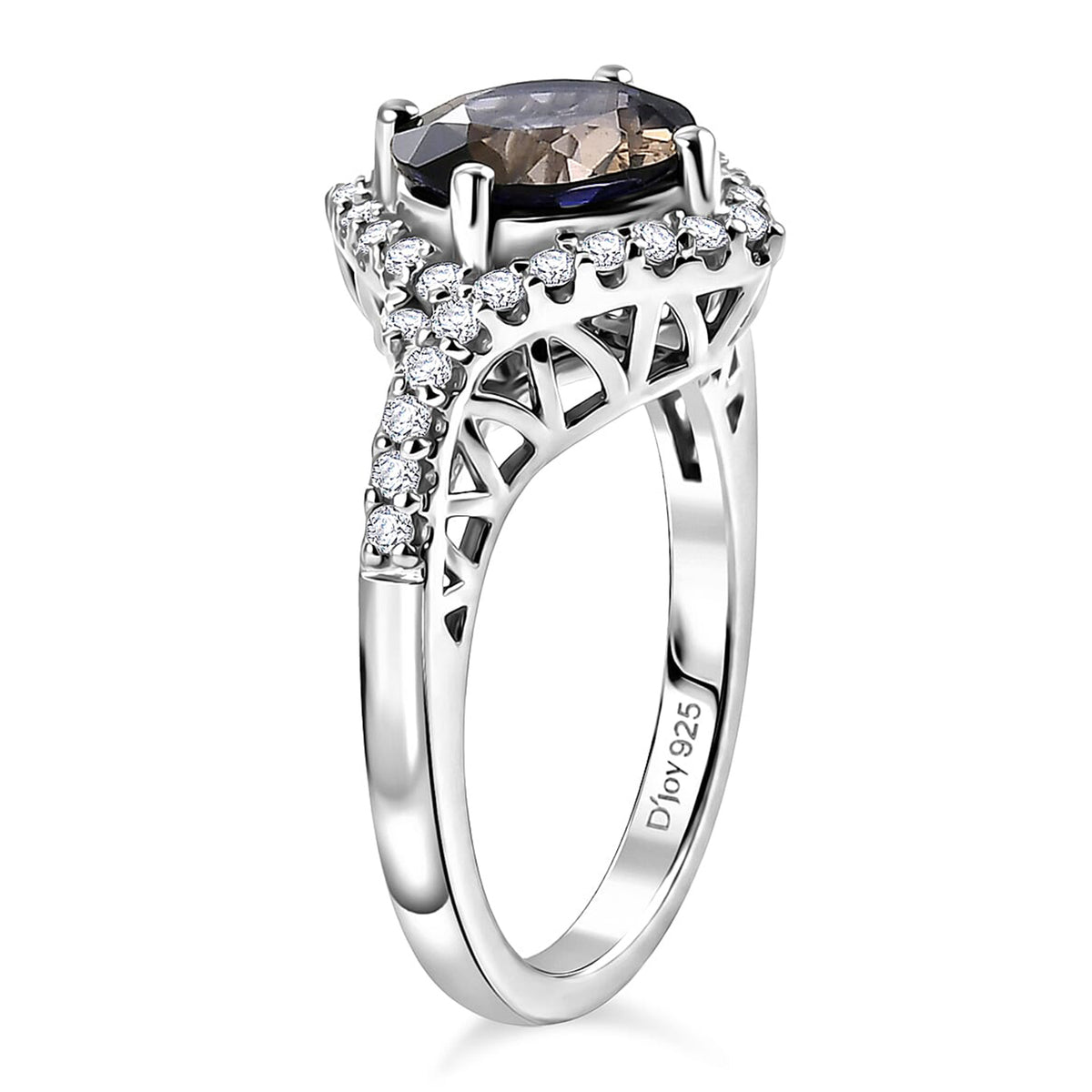 Certified and Appraised D'Joy Iolite, Moissanite Main Stone With Side Stone Ring in Rhodium Overlay Sterling Silver  2.550  Ct. 8573364 4