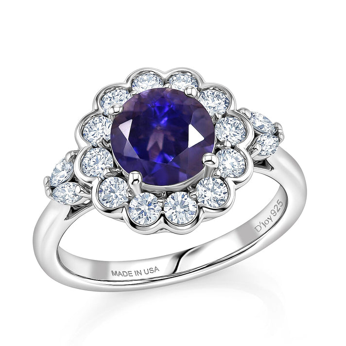 Certified and Appraised D'Joy Iolite, Moissanite Main Stone With Surrounding Stone Ring in Rhodium Overlay Sterling Silver 2.800 Ct. 8573371 1