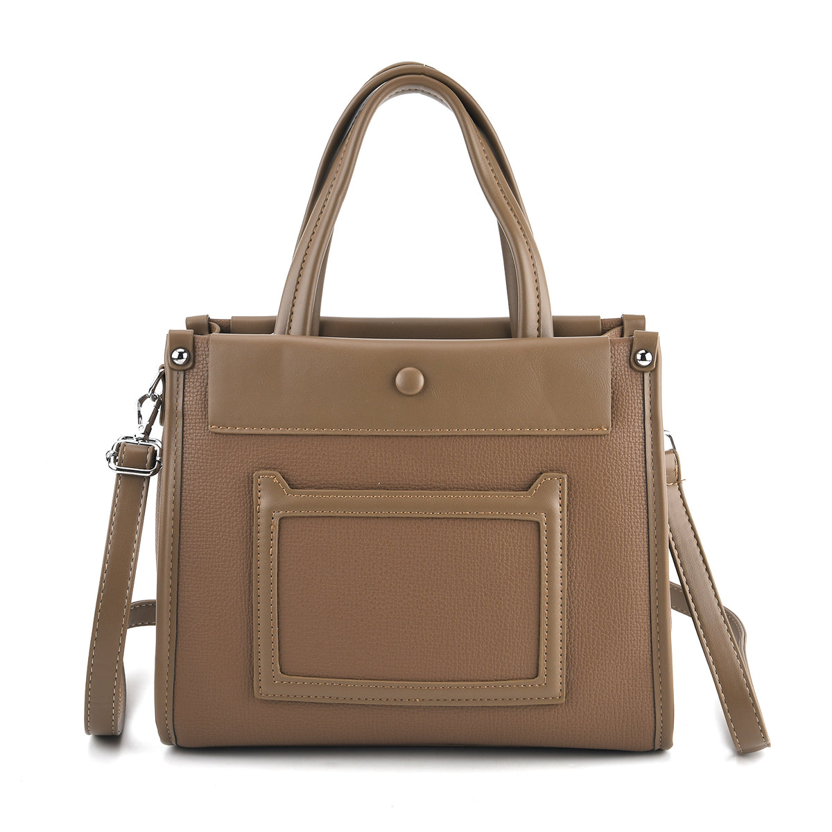 Designer Inspired - Textured Top Handle Tote Bag with Shoulder Strap - Khaki V32640811 0
