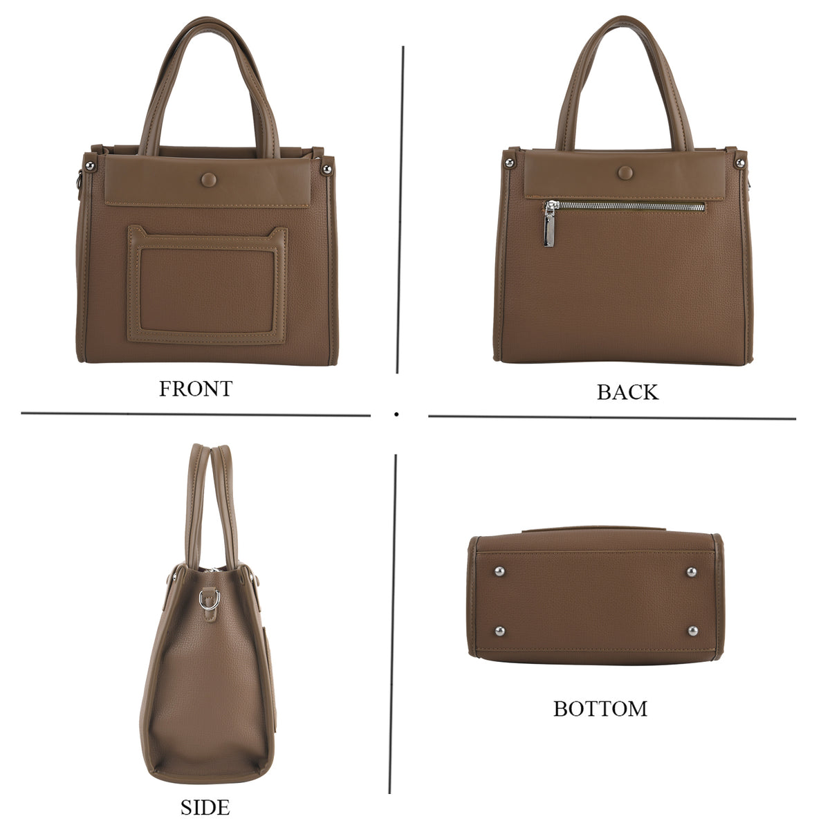Designer Inspired - Textured Top Handle Tote Bag with Shoulder Strap - Khaki V32640811 2