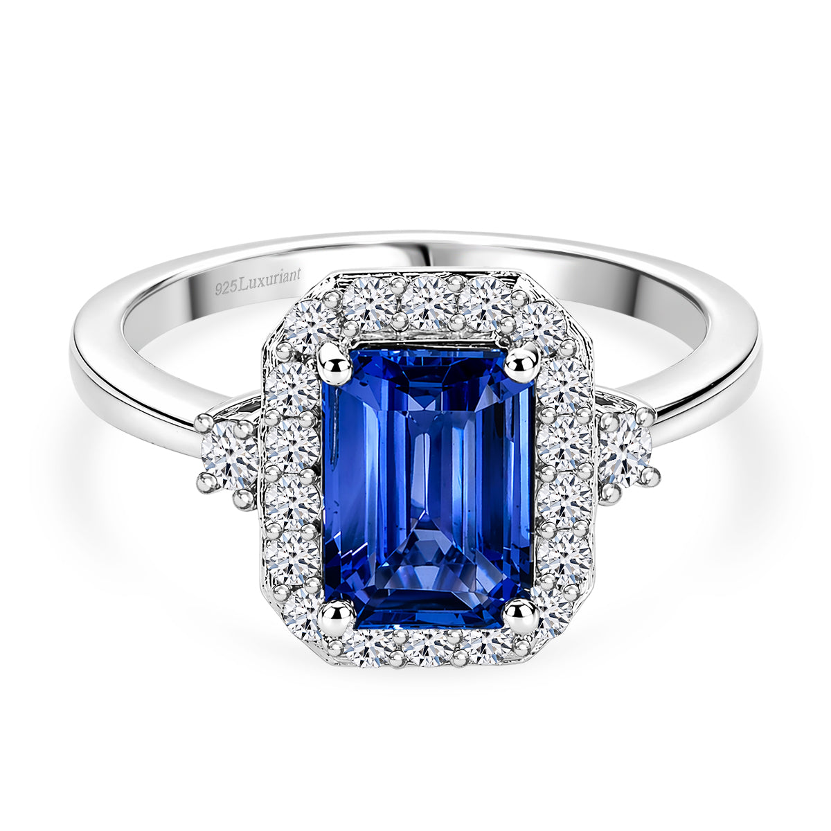 Luxuriant - AAA Tanzanite (1.6ct) &amp; Lab Grown Diamond (SI/G-H) Halo Ring in Rhodium Overlay Sterling Silver 2.05 Ct. V32614324 0