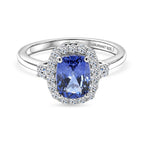 Luxuriant - AAA Tanzanite (1.5ct) & Lab Grown Diamond (SI/G-H) Cushion Cut Halo Ring in Rhodium Overlay Sterling Silver 2.00 Ct._8573421