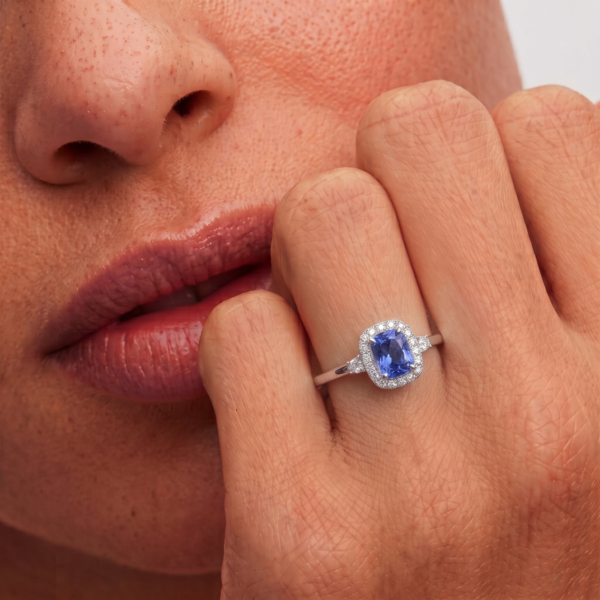 Luxuriant - AAA Tanzanite (1.5ct) &amp; Lab Grown Diamond (SI/G-H) Cushion Cut Halo Ring in Rhodium Overlay Sterling Silver 2.00 Ct. 8573421 2