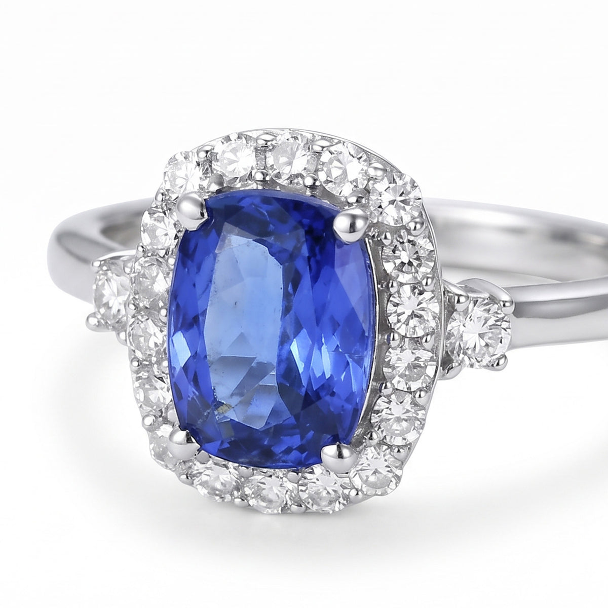 Luxuriant - AAA Tanzanite (1.5ct) &amp; Lab Grown Diamond (SI/G-H) Cushion Cut Halo Ring in Rhodium Overlay Sterling Silver 2.00 Ct. 8573421 3