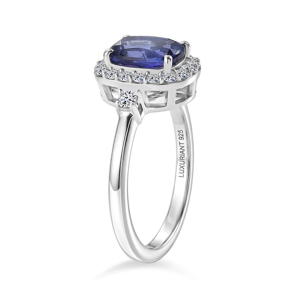 Luxuriant - AAA Tanzanite (1.5ct) & Lab Grown Diamond (SI/G-H) Cushion Cut Halo Ring in Rhodium Overlay Sterling Silver 2.00 Ct._8573421_3