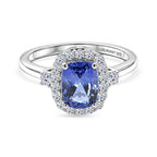 Luxuriant - AAA Tanzanite & Lab Grown Diamond (SI/G-H) Cushion Cut Halo Ring in Rhodium Overlay Sterling Silver 2.00 Ct._8573424