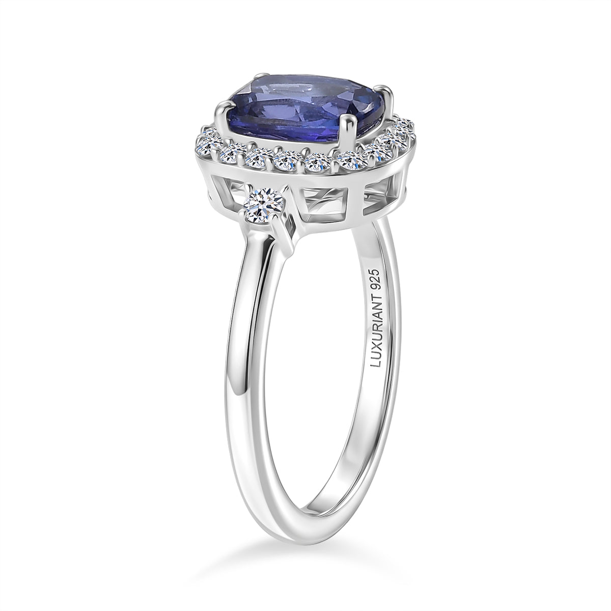 Luxuriant - AAA Tanzanite (1.5ct) &amp; Lab Grown Diamond (SI/G-H) Cushion Cut Halo Ring in Rhodium Overlay Sterling Silver 2.00 Ct. V32525726 4