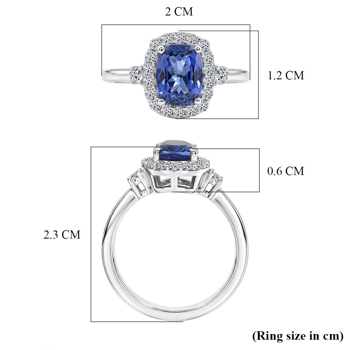 Luxuriant - AAA Tanzanite (1.5ct) &amp; Lab Grown Diamond (SI/G-H) Cushion Cut Halo Ring in Rhodium Overlay Sterling Silver 2.00 Ct. V32525726 6