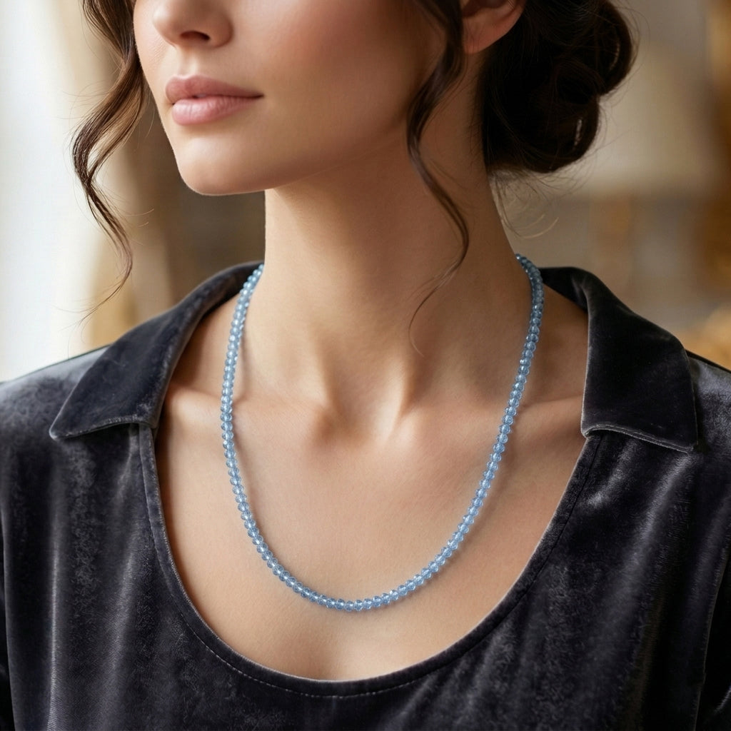 Swiss Blue Topaz Beads Necklace (Size - 18+2 Ext) in Rhodium Overlay Sterling Silver 45.00 Ct._8573554_2