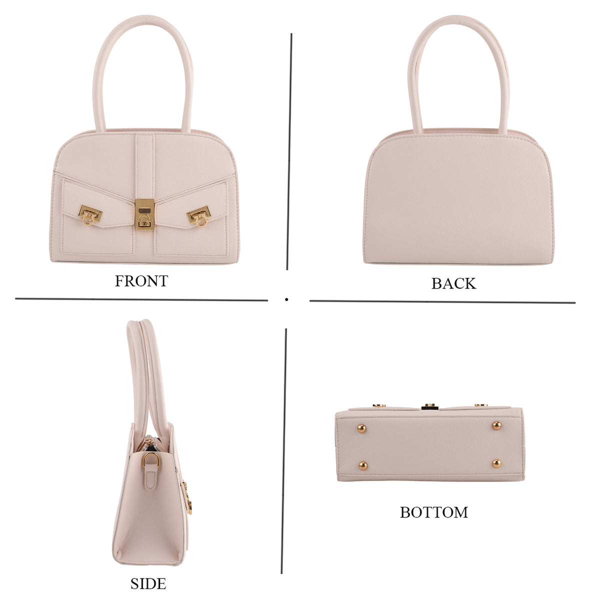 Designer Inspired from Italy- Top Handle Textured Finish Handbag with Metallic Clasp &amp; Shoulder Strap - Light Pink 8573657 2