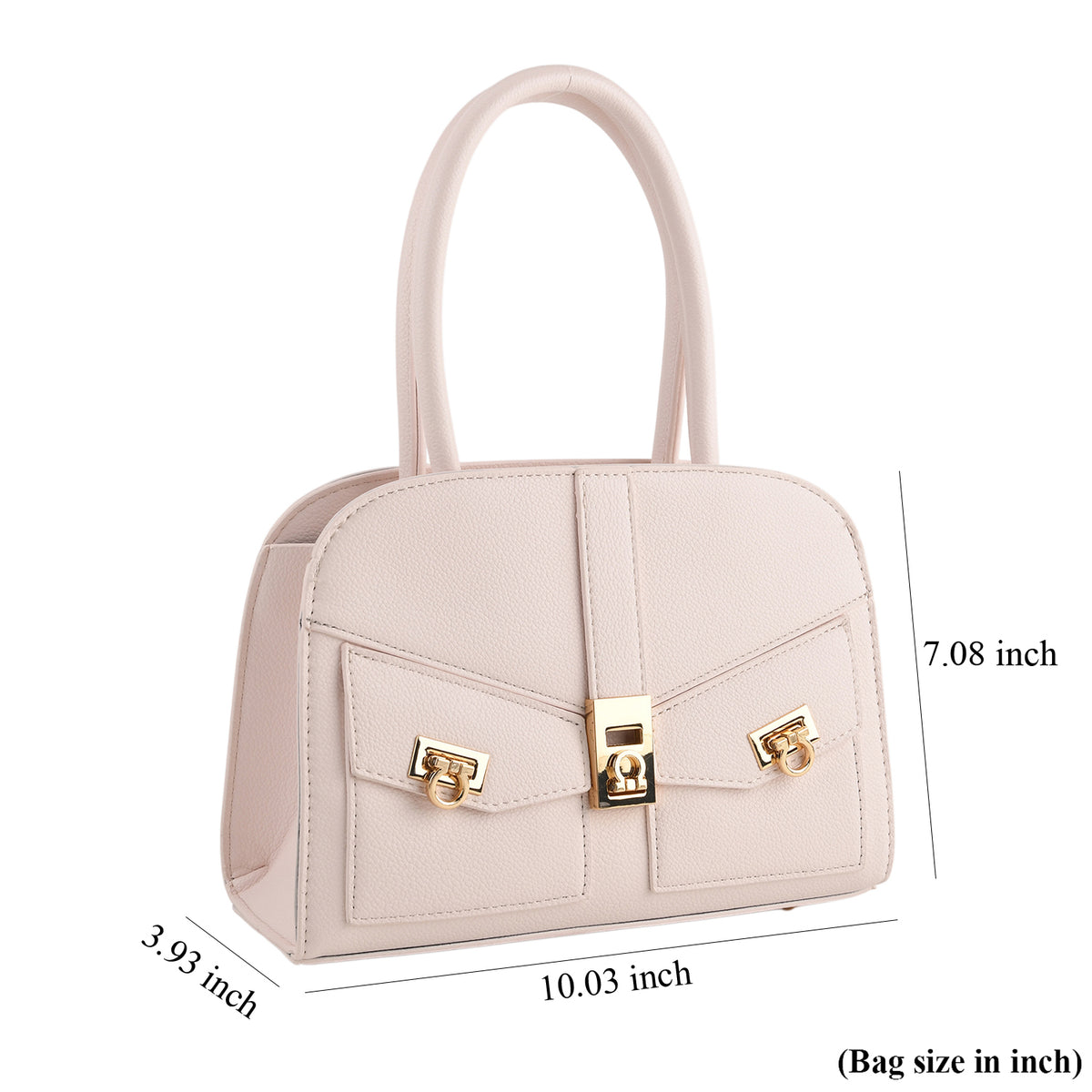 Designer Inspired from Italy- Top Handle Textured Finish Handbag with Metallic Clasp &amp; Shoulder Strap - Light Pink 8573657 5