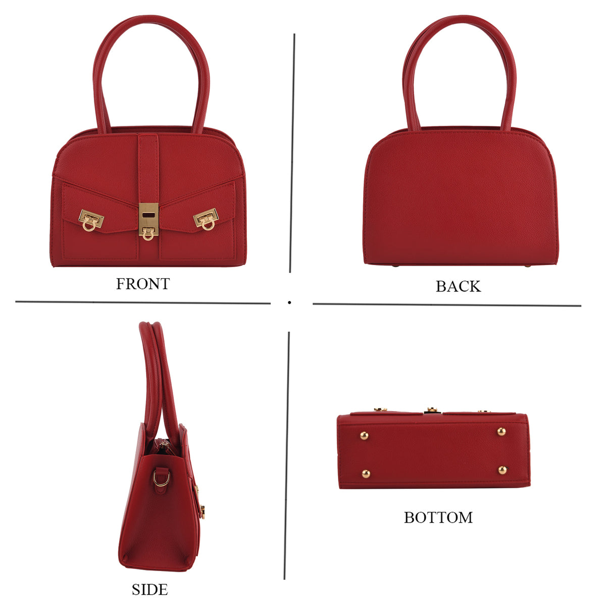 Designer Inspired from Italy- Top Handle Textured Finish Handbag with Metallic Clasp &amp; Shoulder Strap - Red V32641031 2