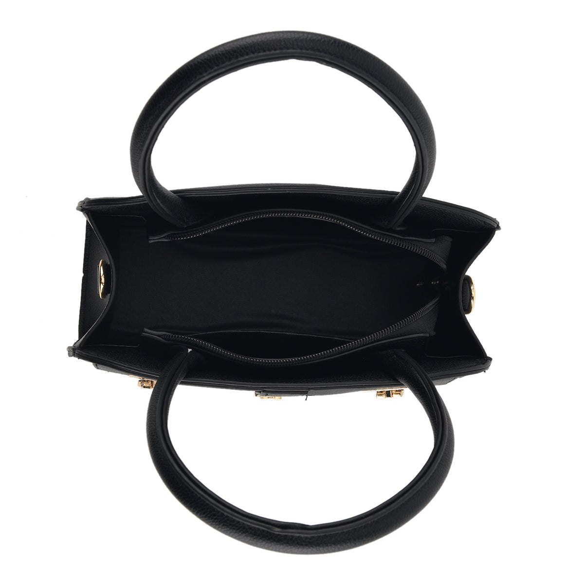 Designer Inspired - Top Handle Textured Finish Handbag with Metallic Clasp &amp; Shoulder Strap - Black 8573659 2