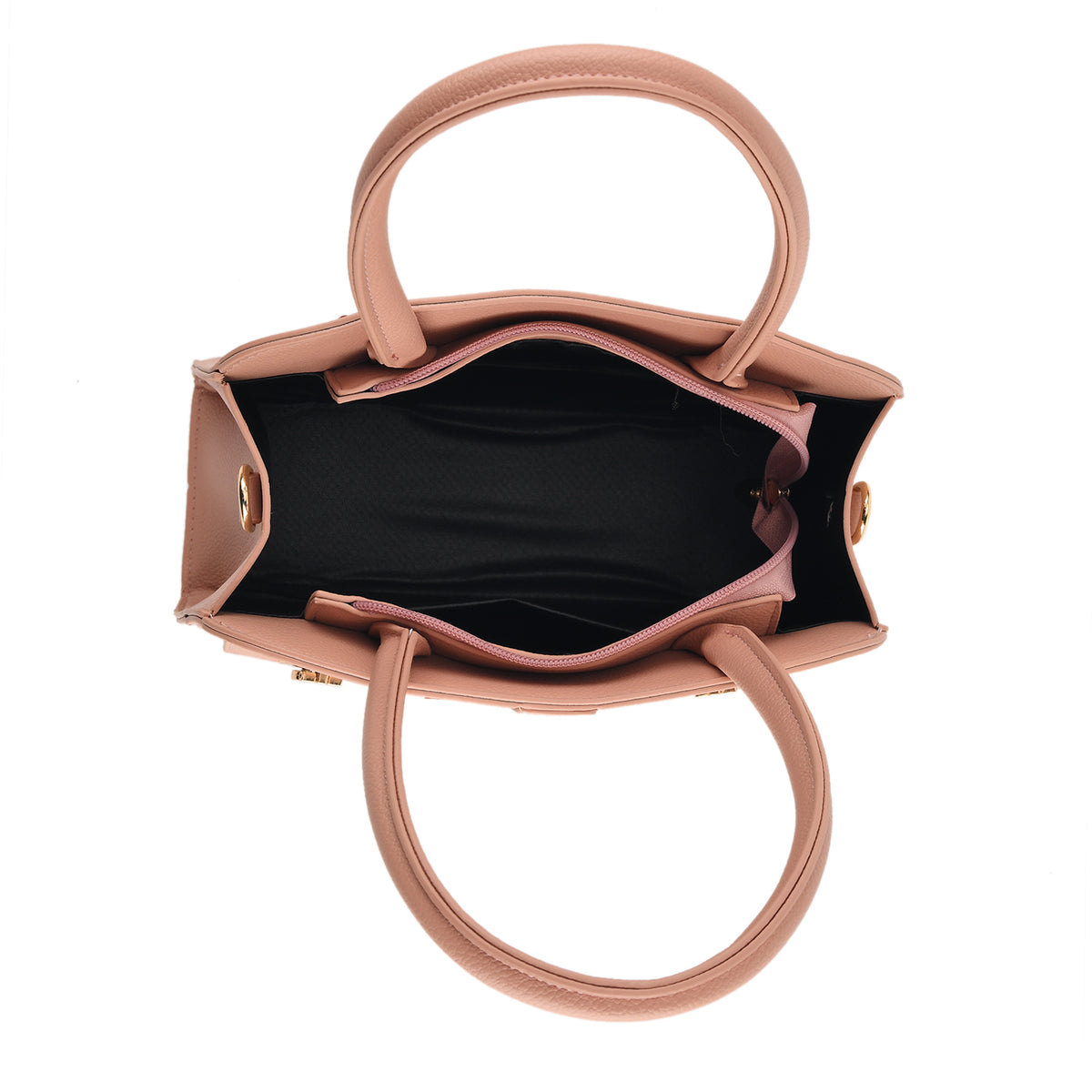Designer Inspired from Italy-Top Handle Textured Finish Handbag with Metallic Clasp &amp; Shoulder Strap - Peach V32641897 3