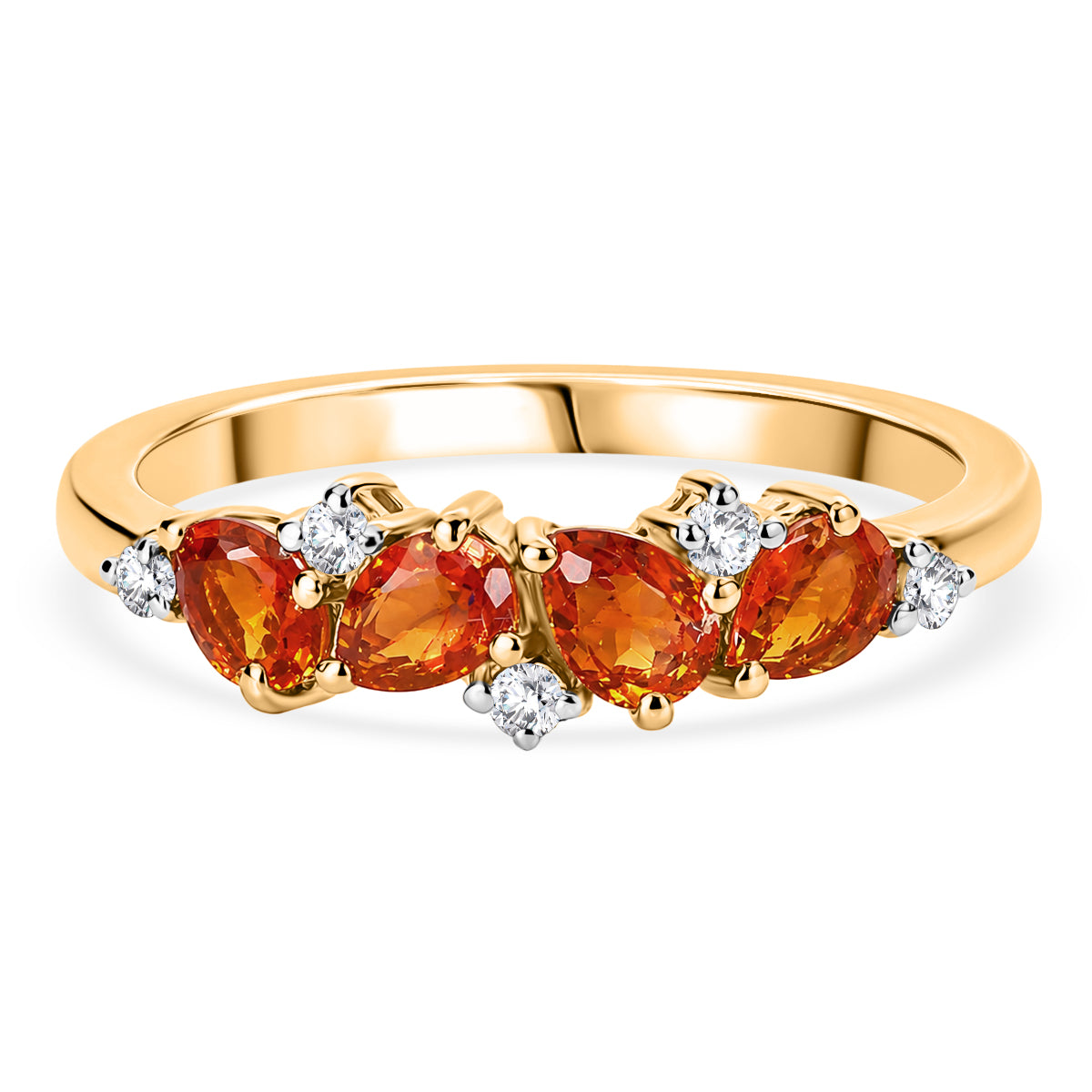 D'Joy - Natural Crimson Fire Opal &amp; White Zircon Ring in Yellow Gold Plated Sterling Silver V32514048 0