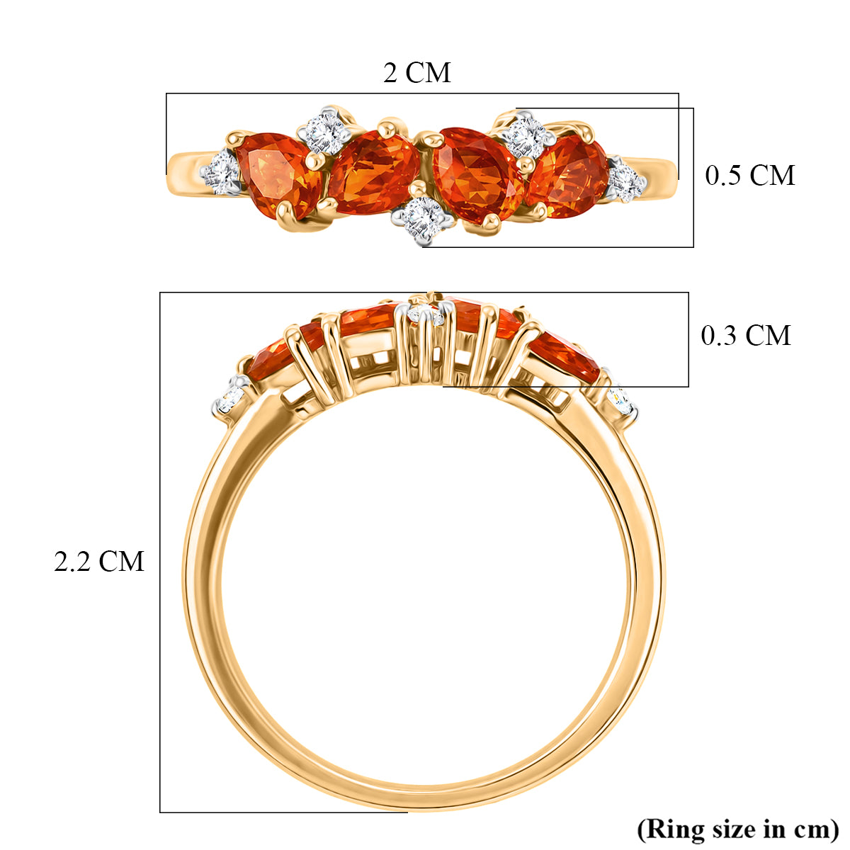 D'Joy - Natural Crimson Fire Opal &amp; White Zircon Ring in Yellow Gold Plated Sterling Silver V32514048 6