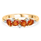 D'Joy - Natural Crimson Fire Opal & White Zircon Ring in Yellow Gold Plated Sterling Silver_8573956