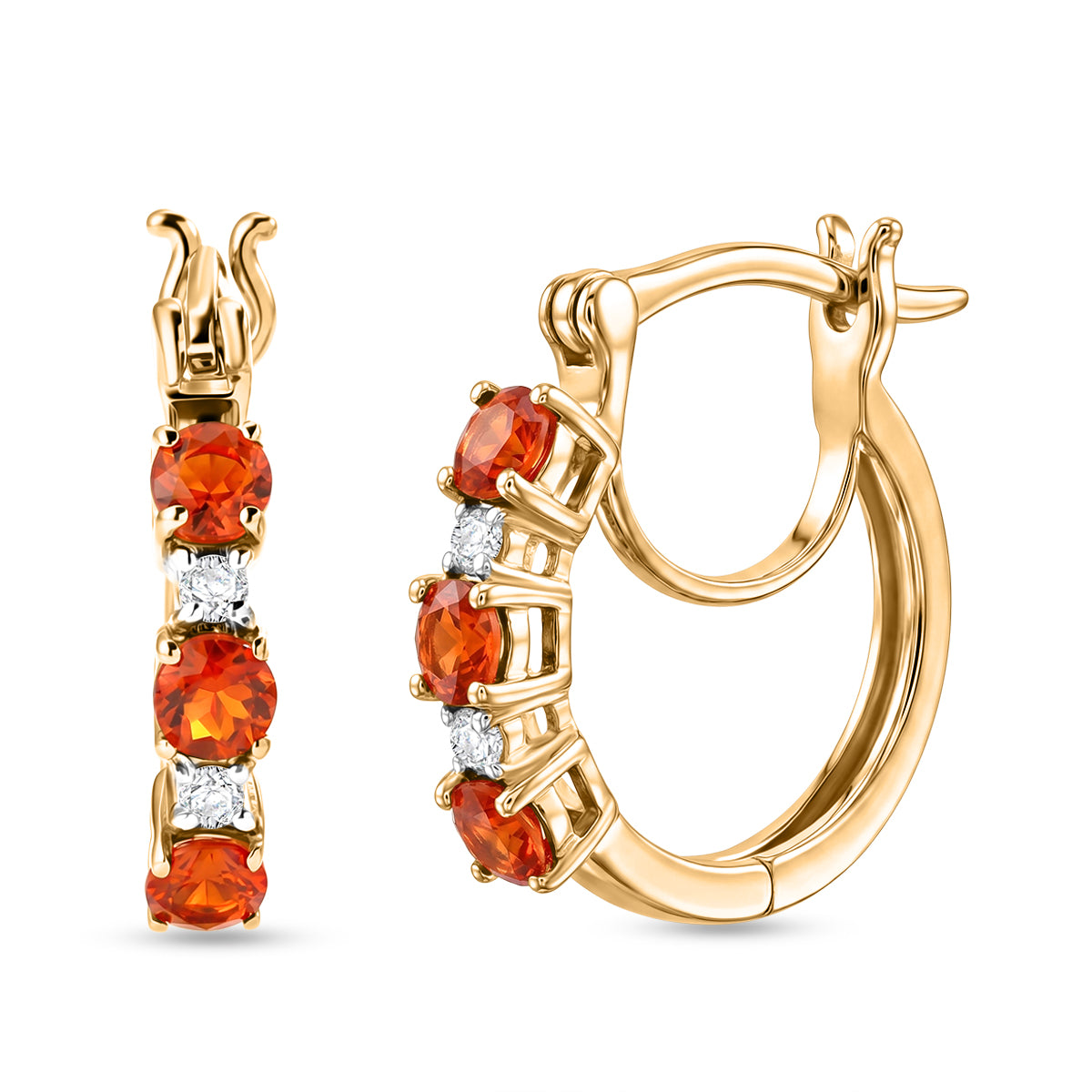 D'Joy - Natural Crimson Fire Opal &amp; Moissanite Full Hoop Earring with Clasp in Yellow Gold Plated Sterling Silver 8573965 0