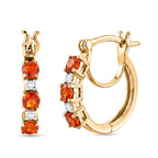 D'Joy - Natural Crimson Fire Opal & Moissanite Full Hoop Earring with Clasp in Yellow Gold Plated Sterling Silver_8573965