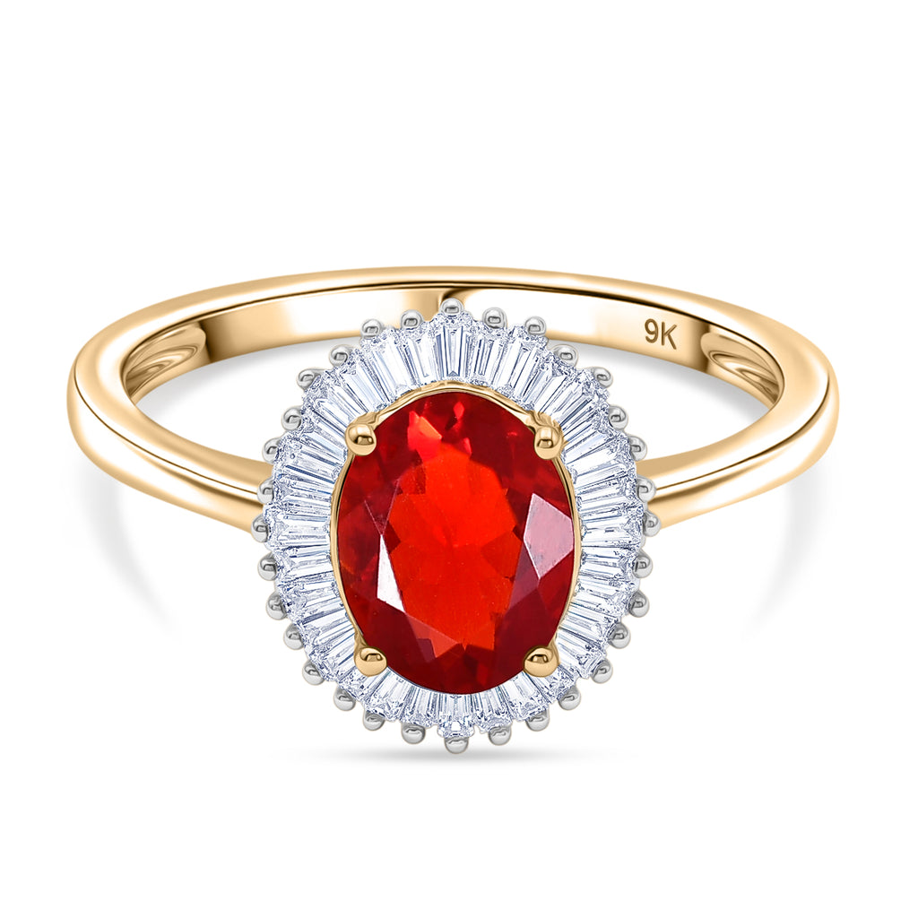 9K Yellow Gold AAAA Natural Crimson Fire Opal & Natural Diamond Halo Ring 1.10 Ct._8573968