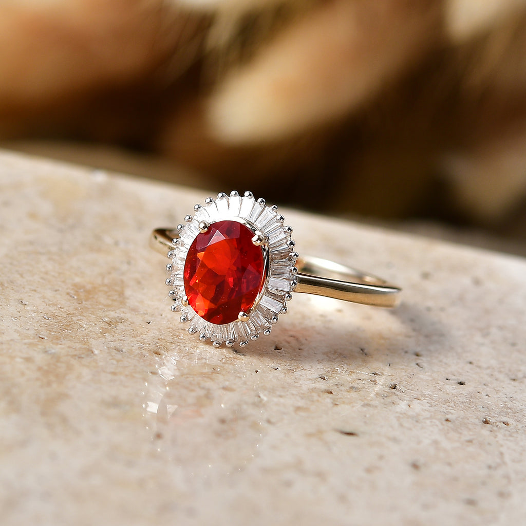 9K Yellow Gold AAAA Natural Crimson Fire Opal & Natural Diamond Halo Ring 1.10 Ct._8573968_2