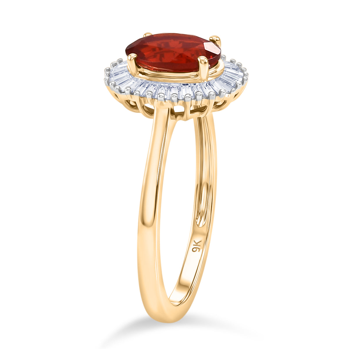 9K Yellow Gold AAAA Natural Crimson Fire Opal &amp; Natural Diamond Halo Ring 1.10 Ct. V32522495 4