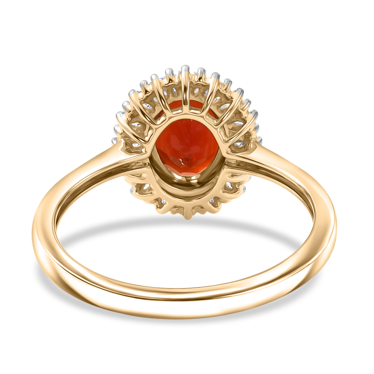 9K Yellow Gold AAAA Natural Crimson Fire Opal &amp; Natural Diamond Halo Ring 1.10 Ct. V32549653 5