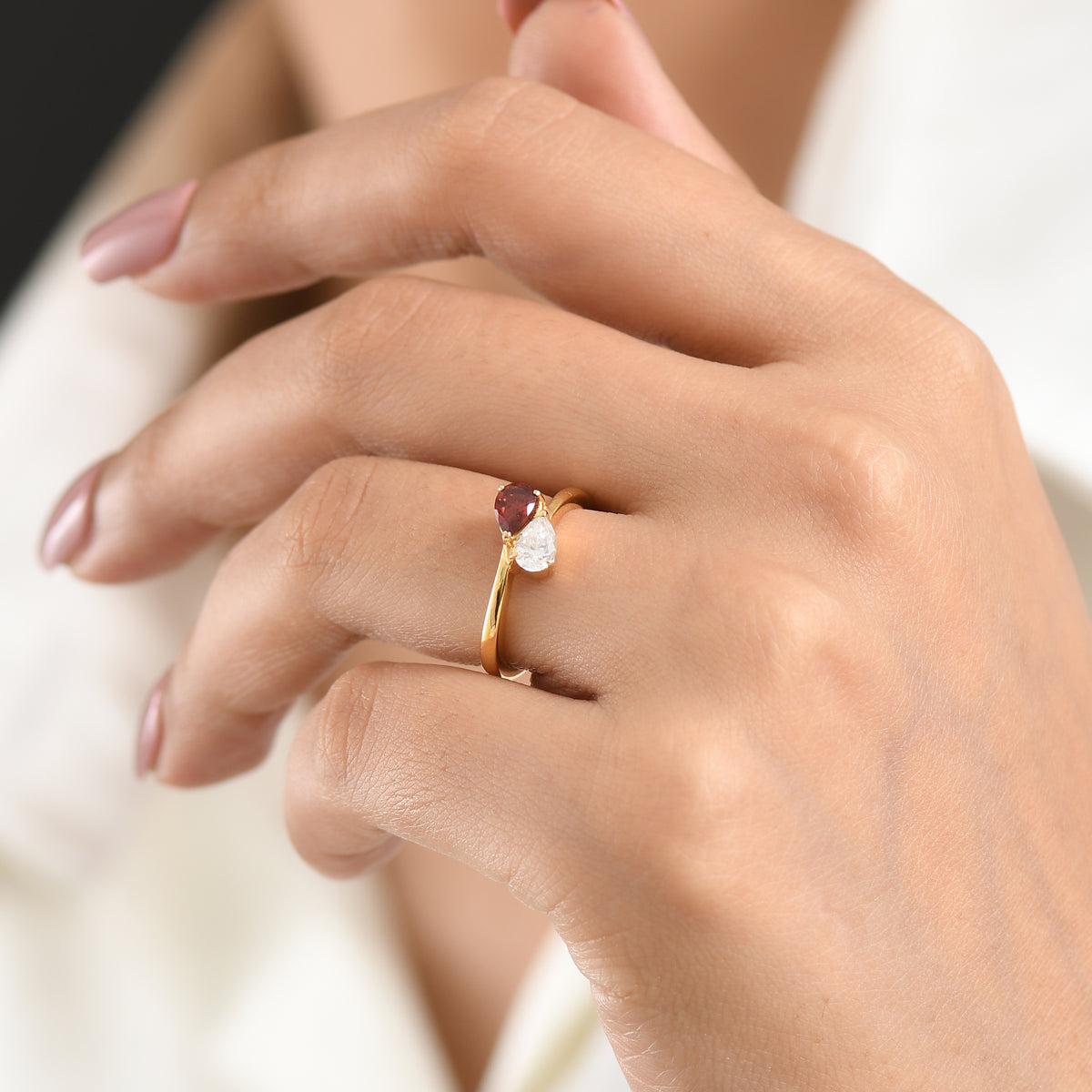 D'Joy Red Garnet &amp; Moissanite Toi-et-Moi Ring in 18K Vermeil Yellow Gold Plated Sterling Silver 8573994 2