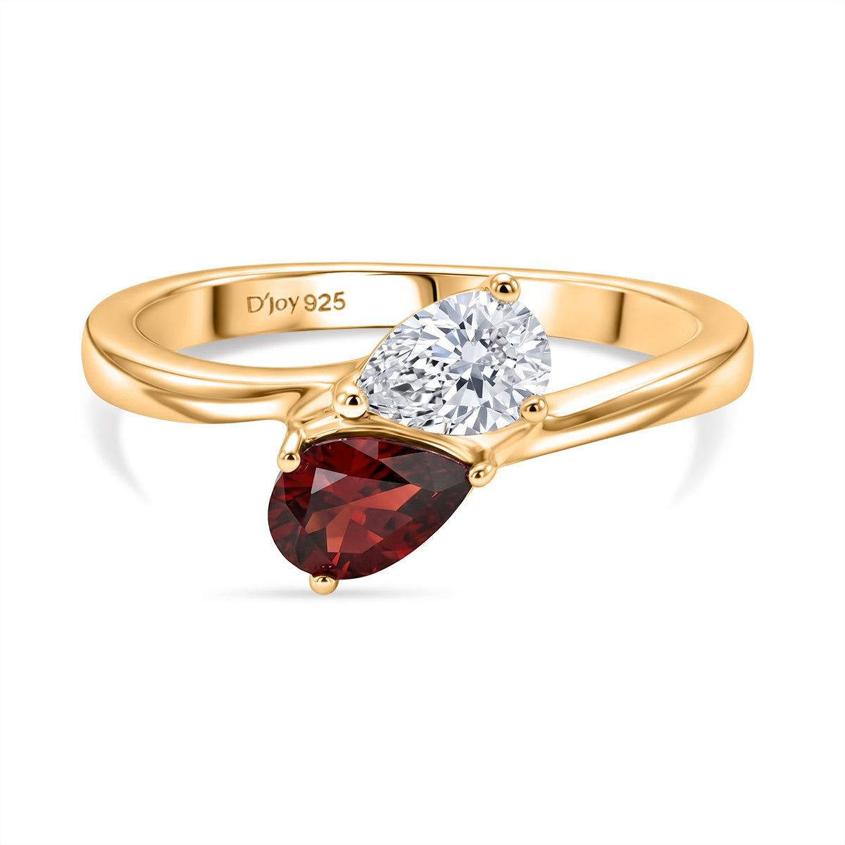 D'Joy - Red Garnet &amp; Moissanite Toi-et-Moi Ring in 18K Vermeil Yellow Gold Plated Sterling Silver 8574003 0