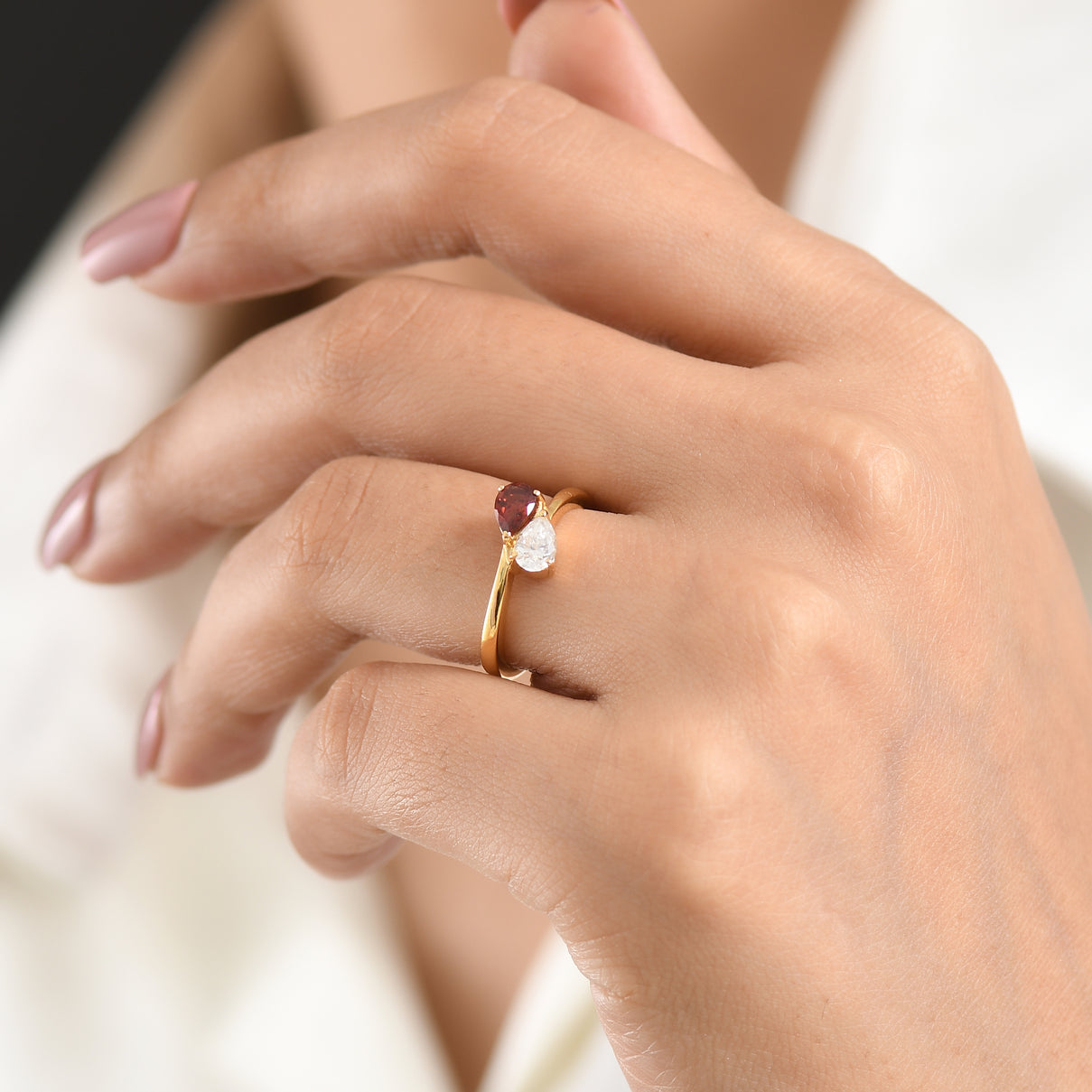 D'Joy - Red Garnet &amp; Moissanite Toi-et-Moi Ring in 18K Vermeil Yellow Gold Plated Sterling Silver 8574003 2