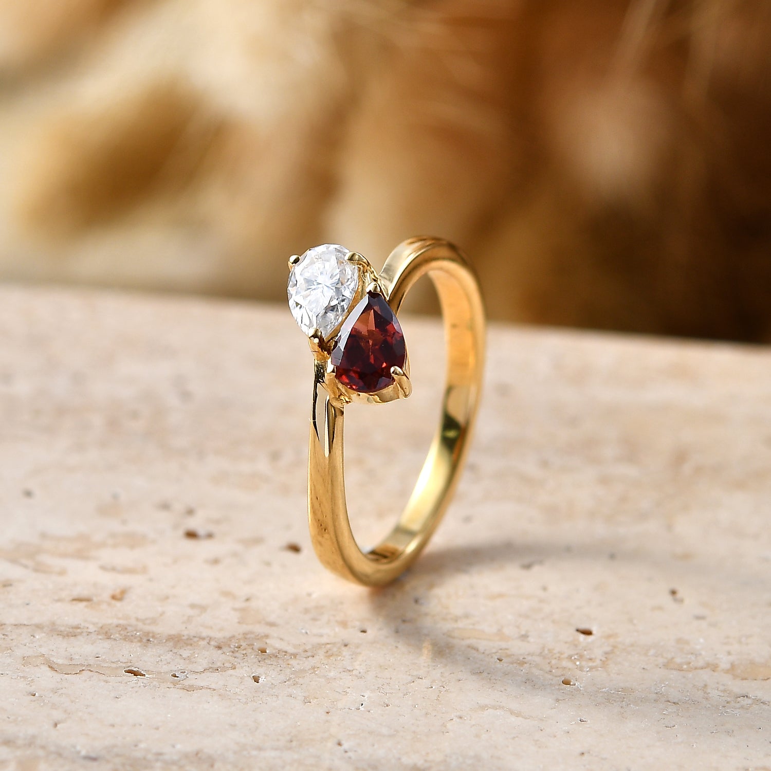 D'Joy - Red Garnet &amp; Moissanite Toi-et-Moi Ring in 18K Vermeil Yellow Gold Plated Sterling Silver 8574003 3