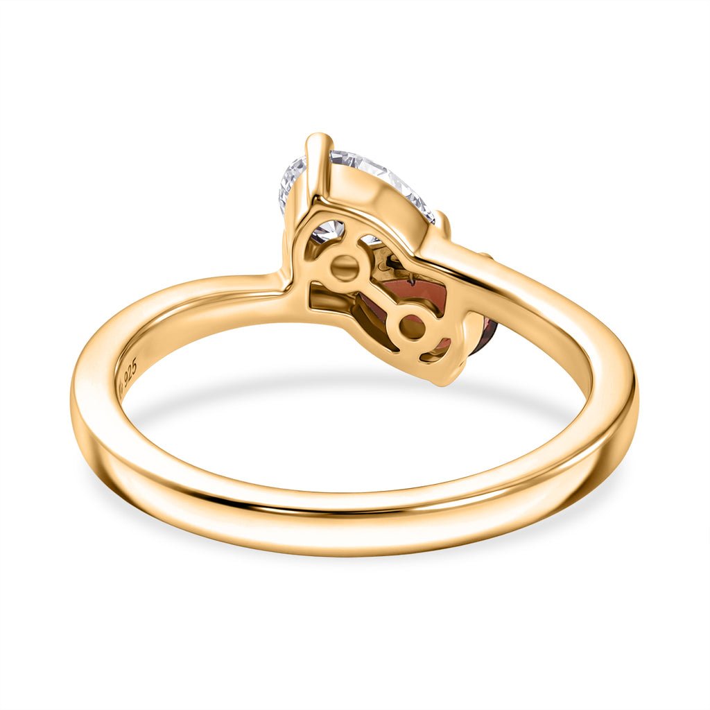 D'Joy - Red Garnet & Moissanite Toi-et-Moi Ring in 18K Vermeil Yellow Gold Plated Sterling Silver_8574003_4