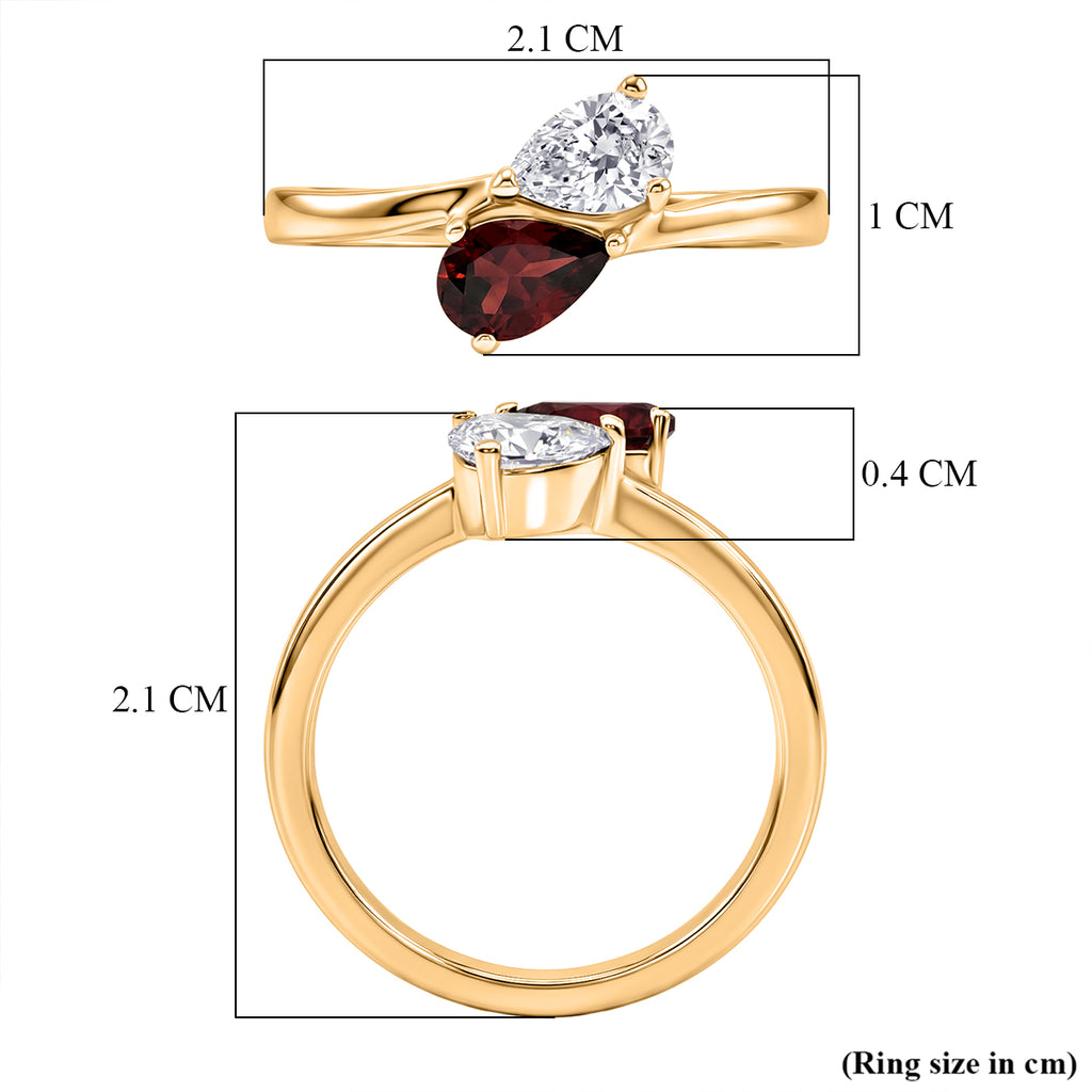 D'Joy - Red Garnet & Moissanite Toi-et-Moi Ring in 18K Vermeil Yellow Gold Plated Sterling Silver_8574003_5