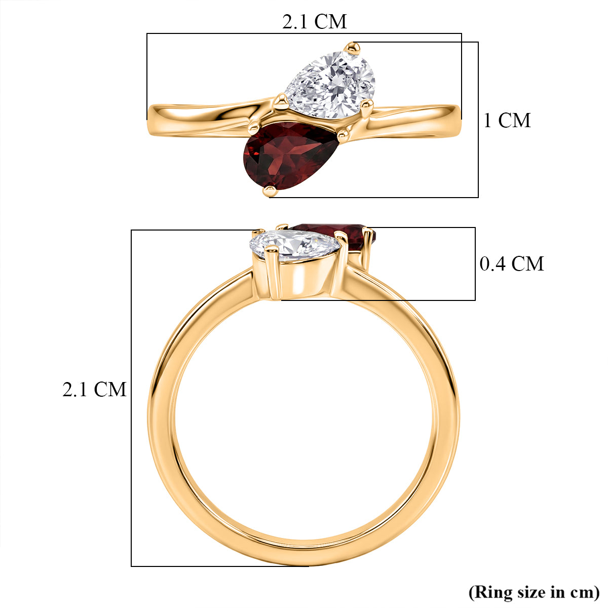 D'Joy - Red Garnet &amp; Moissanite Toi-et-Moi Ring in 18K Vermeil Yellow Gold Plated Sterling Silver 8574003 6