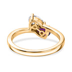 Royal Bali Collection - D'Joy African Amethyst & Moissanite Toi-et-Moi Ring in 18K Vermeil Yellow Gold Plated Sterling Silver_8574005_4