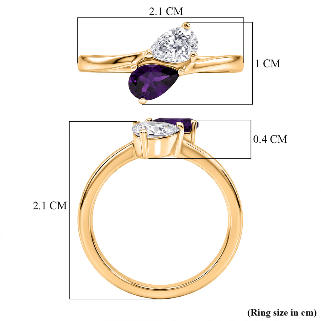 Royal Bali Collection - D'Joy African Amethyst & Moissanite Toi-et-Moi Ring in 18K Vermeil Yellow Gold Plated Sterling Silver_8574005_5