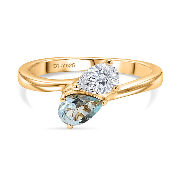 D'Joy Aquamarine &amp; Moissanite Toi-et-Moi Ring in 18K Vermeil Yellow Gold Plated Sterling Silver 8574027 1