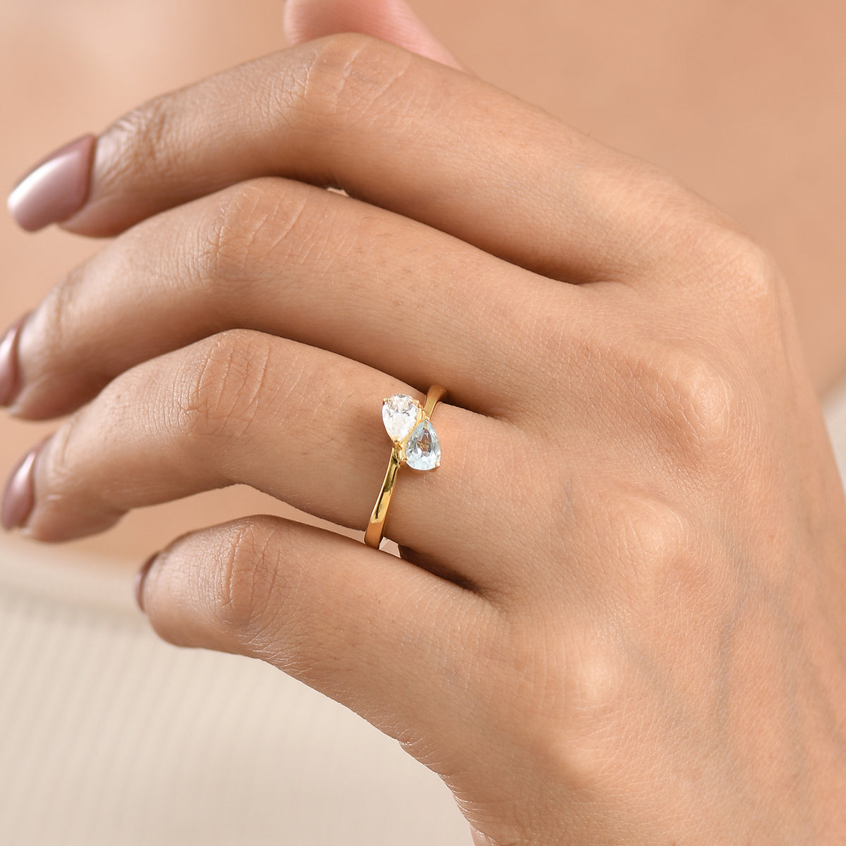 D'Joy Aquamarine &amp; Moissanite Toi-et-Moi Ring in 18K Vermeil Yellow Gold Plated Sterling Silver 8574027 2