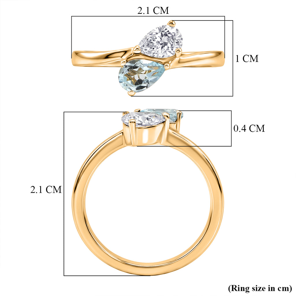 Royal Bali Collection - D'Joy Aquamarine & Moissanite Toi-et-Moi Ring in 18K Vermeil Yellow Gold Plated Sterling Silver_8574027_5
