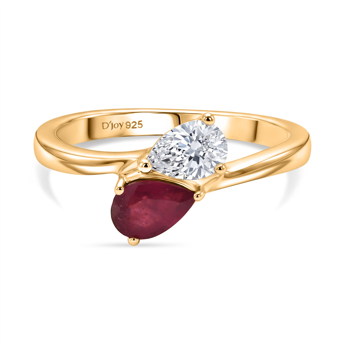 D'Joy African Ruby &amp; Moissanite Toi-et-Moi Ring in 18K Vermeil Yellow Gold Plated Sterling Silver 1.00 Ct. 8574093 0