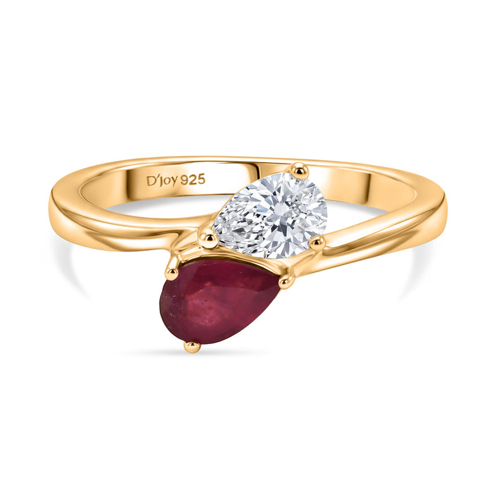 D'Joy African Ruby &amp; Moissanite Toi-et-Moi Ring in 18K Vermeil Yellow Gold Plated Sterling Silver 1.00 Ct. 8574093 1